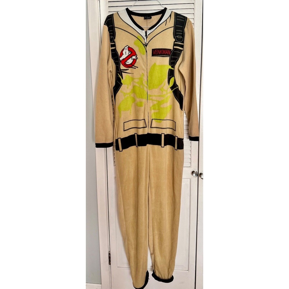 Ghostbusters Venkman Costume Union Suit Adult Medium Tan Fleece Pajamas‎
